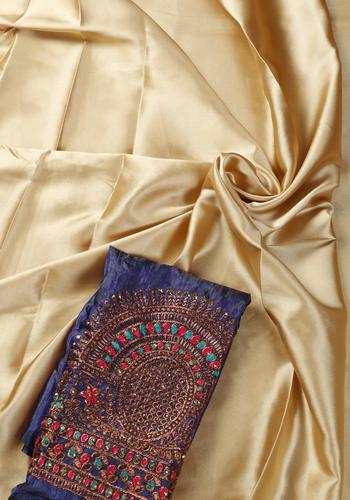 Sandal Colour Satin Saree With Embroidered Blouse Piece