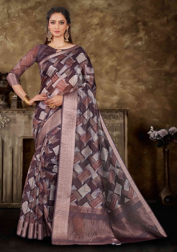 Silk Cotton Printed Saree With Blouse Piece