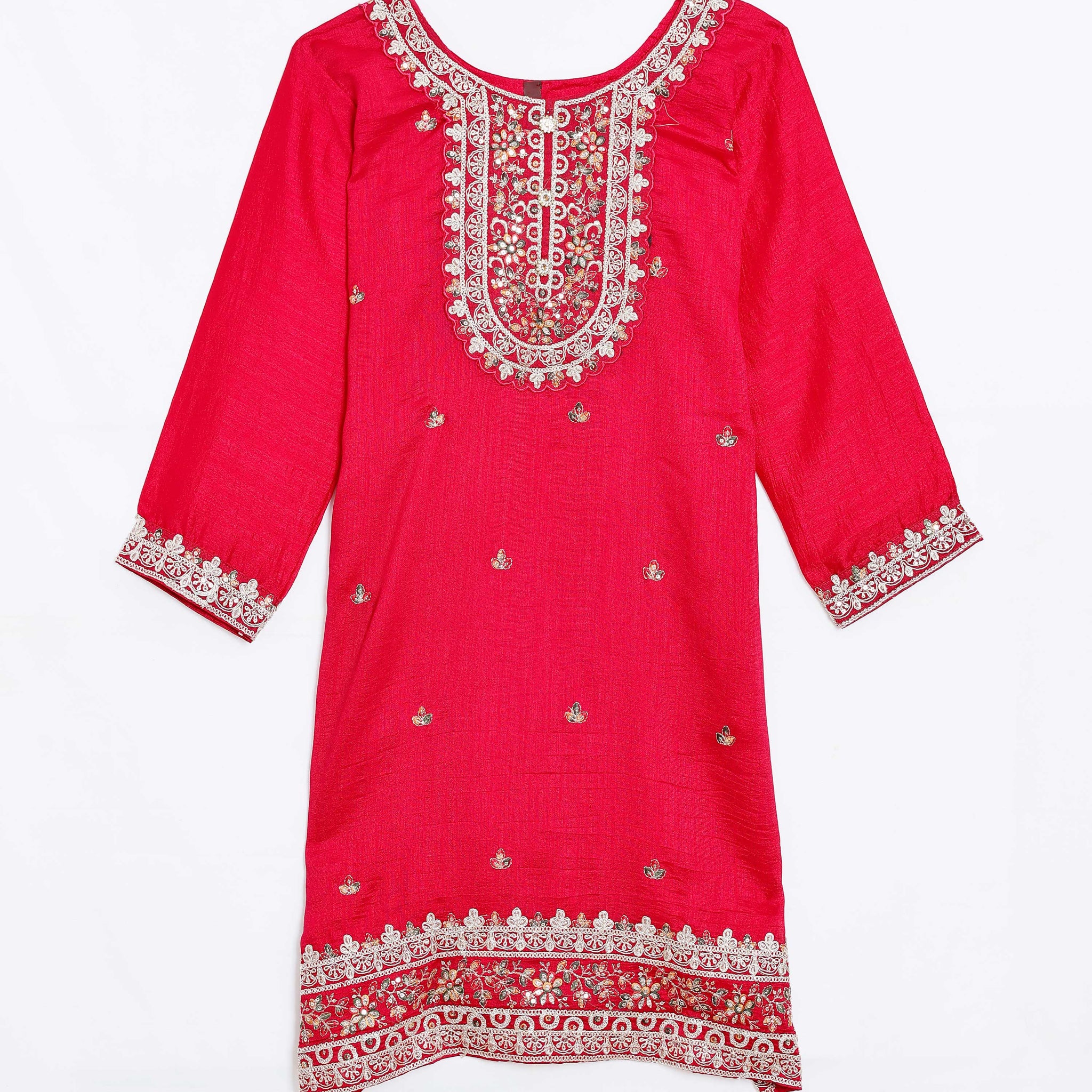 Red Embroidered Kids Churidar & Salwar - Readymade