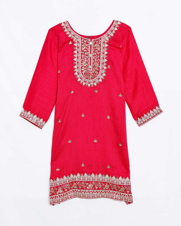 Red Embroidered Kids Churidar & Salwar - Readymade