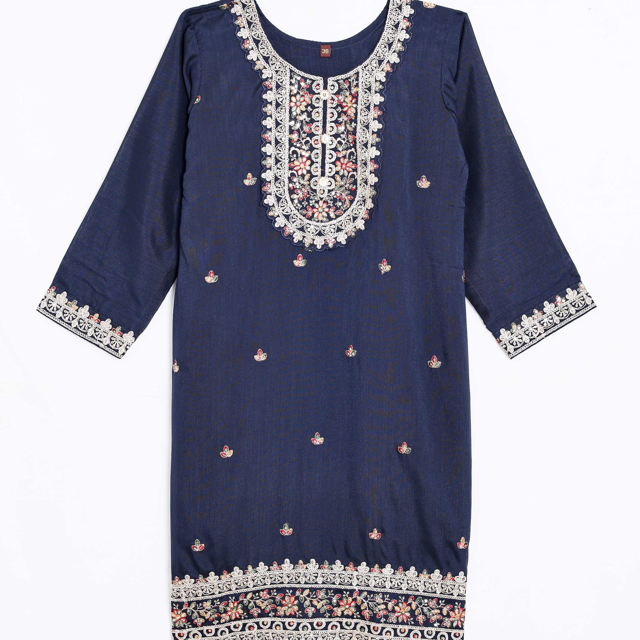 Navy Blue Embroidered Kids Churidar & Salwar - Readymade