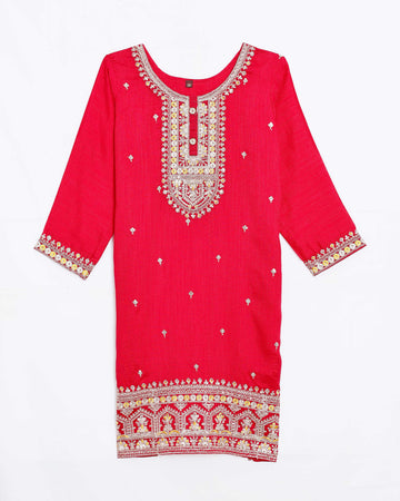 Red Embroidered Kids Churidar & Salwar - Readymade