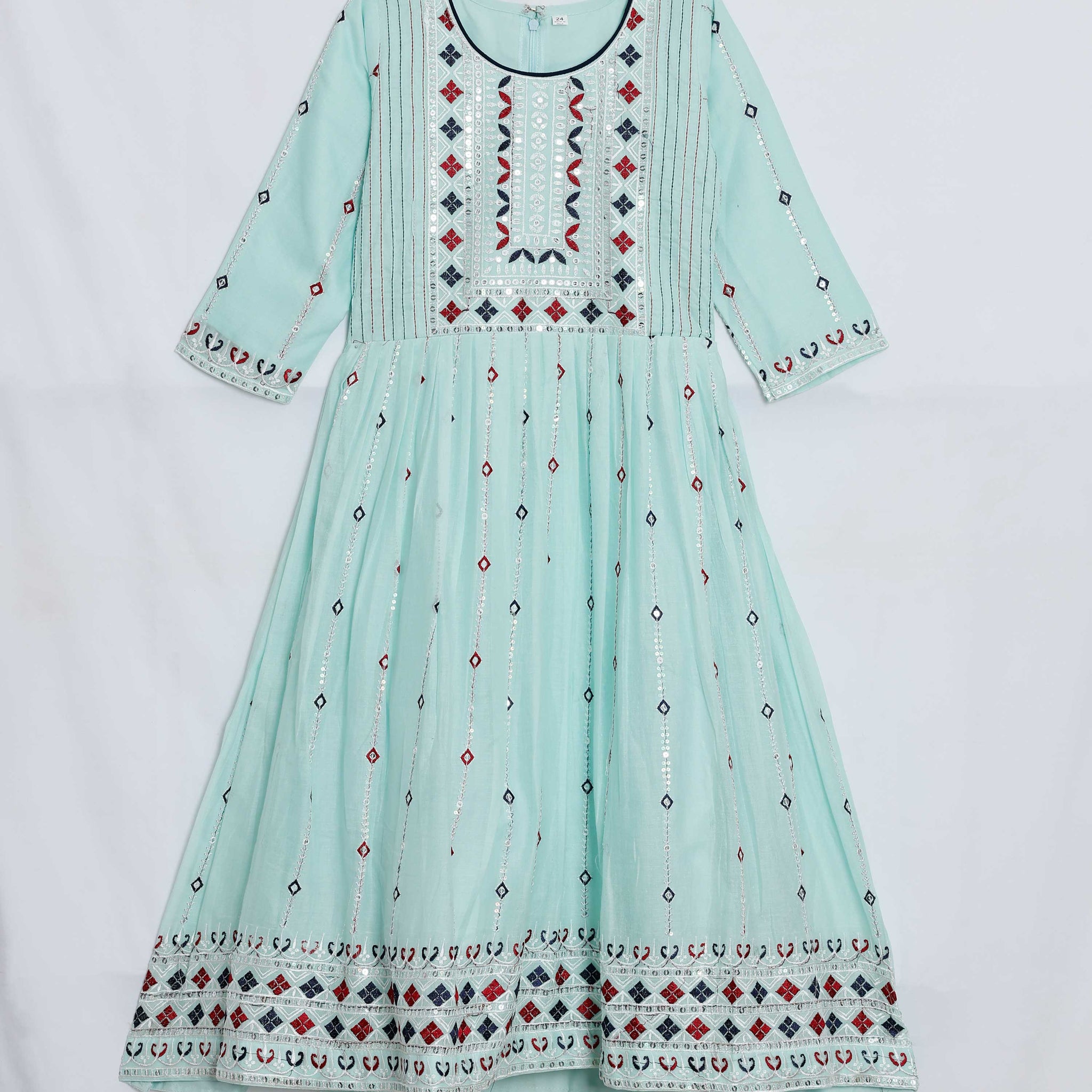 Ice Blue Embroidered Kids Churidar & Salwar - Readymade