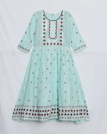 Ice Blue Embroidered Kids Churidar & Salwar - Readymade