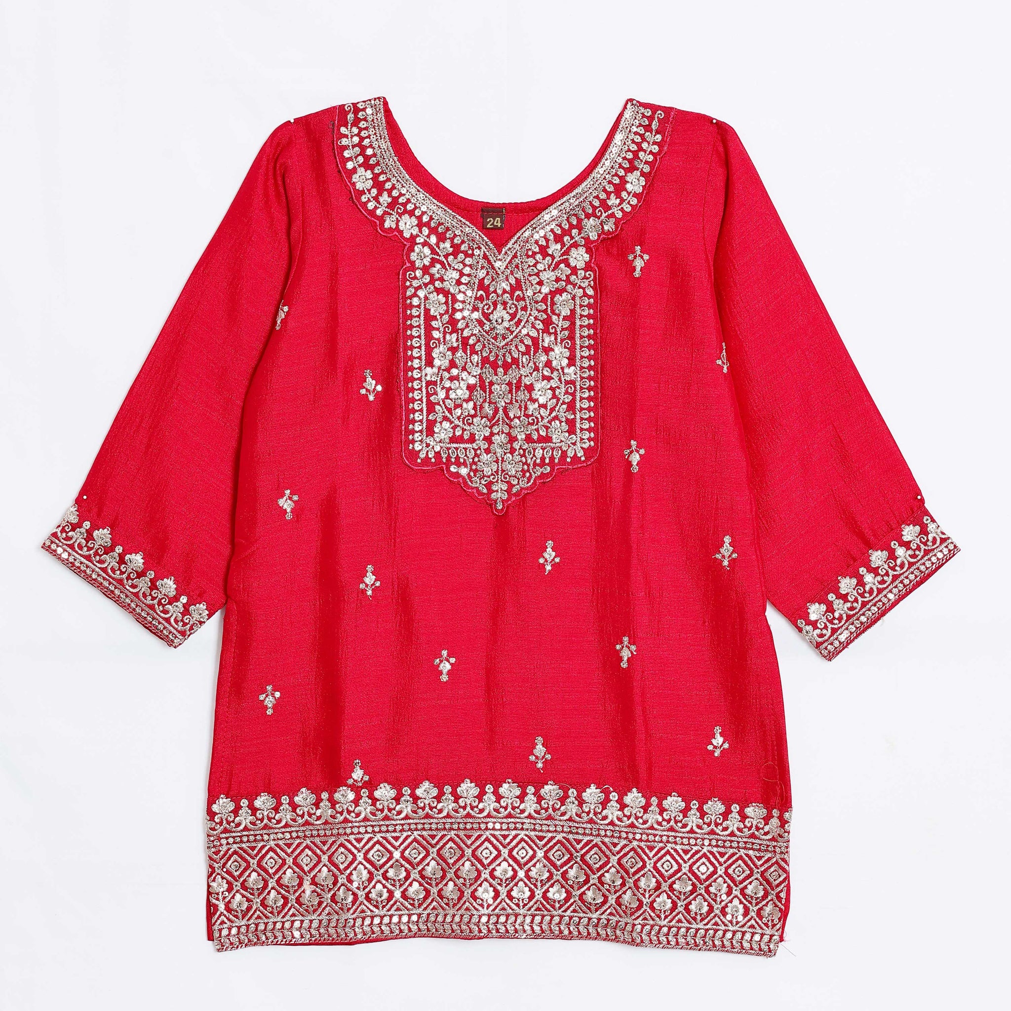 Red Embroidered Kids Churidar & Salwar - Readymade