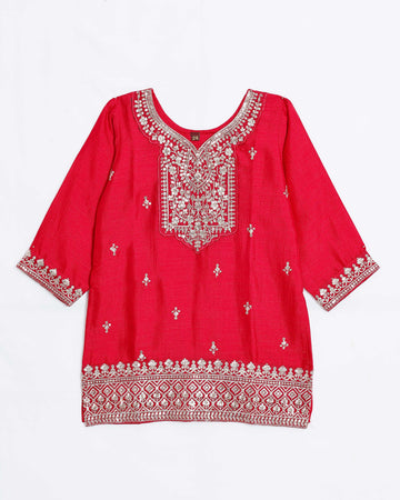 Red Embroidered Kids Churidar & Salwar - Readymade