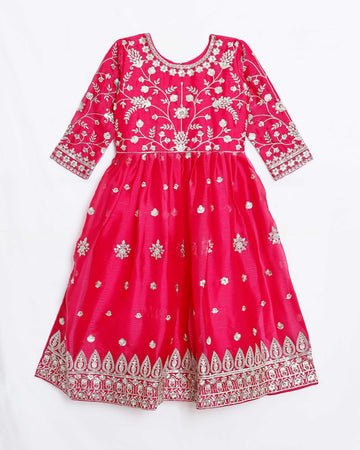 Magenta Embroidered Kids Churidar & Salwar - Readymade