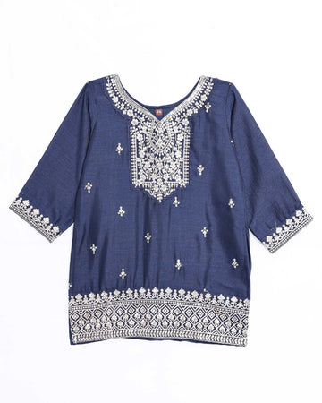 Navy Blue Embroidered Kids Churidar & Salwar - Readymade