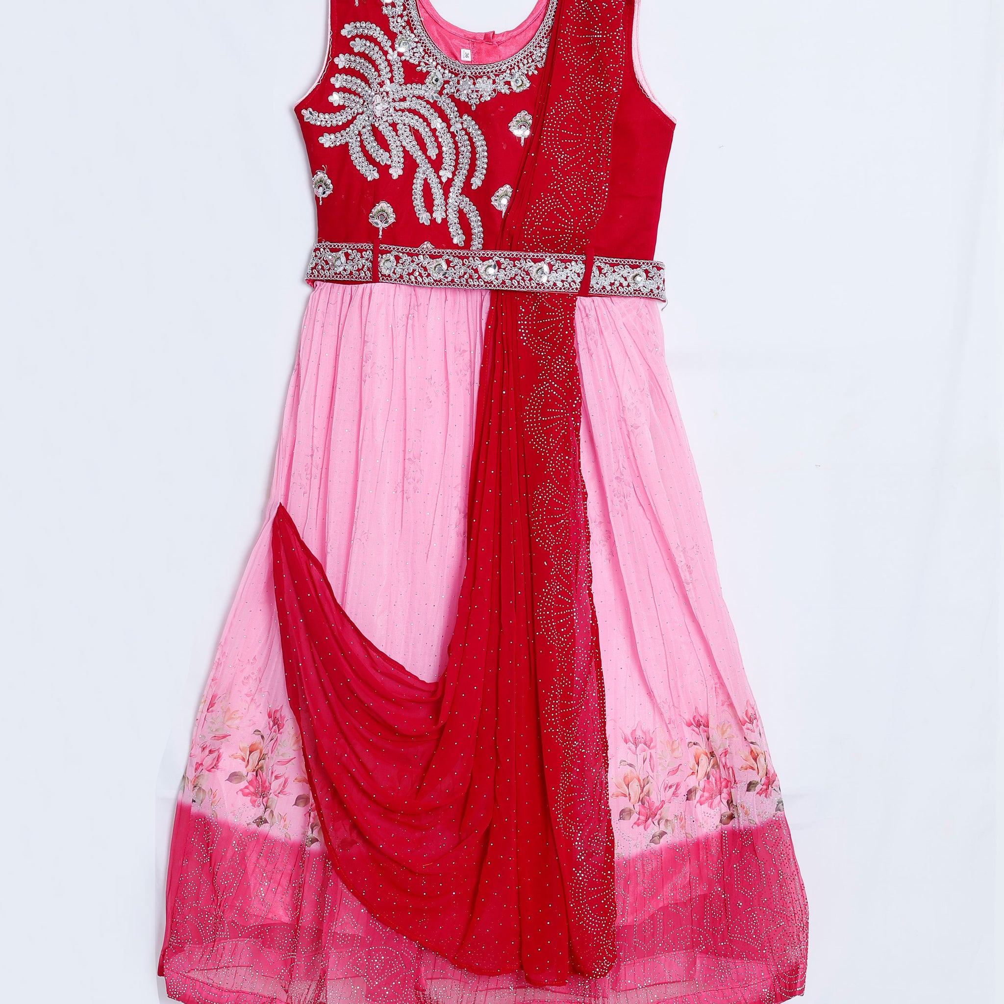 Red Embroidered Kids Churidar & Salwar - Readymade