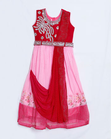 Red Embroidered Kids Churidar & Salwar - Readymade