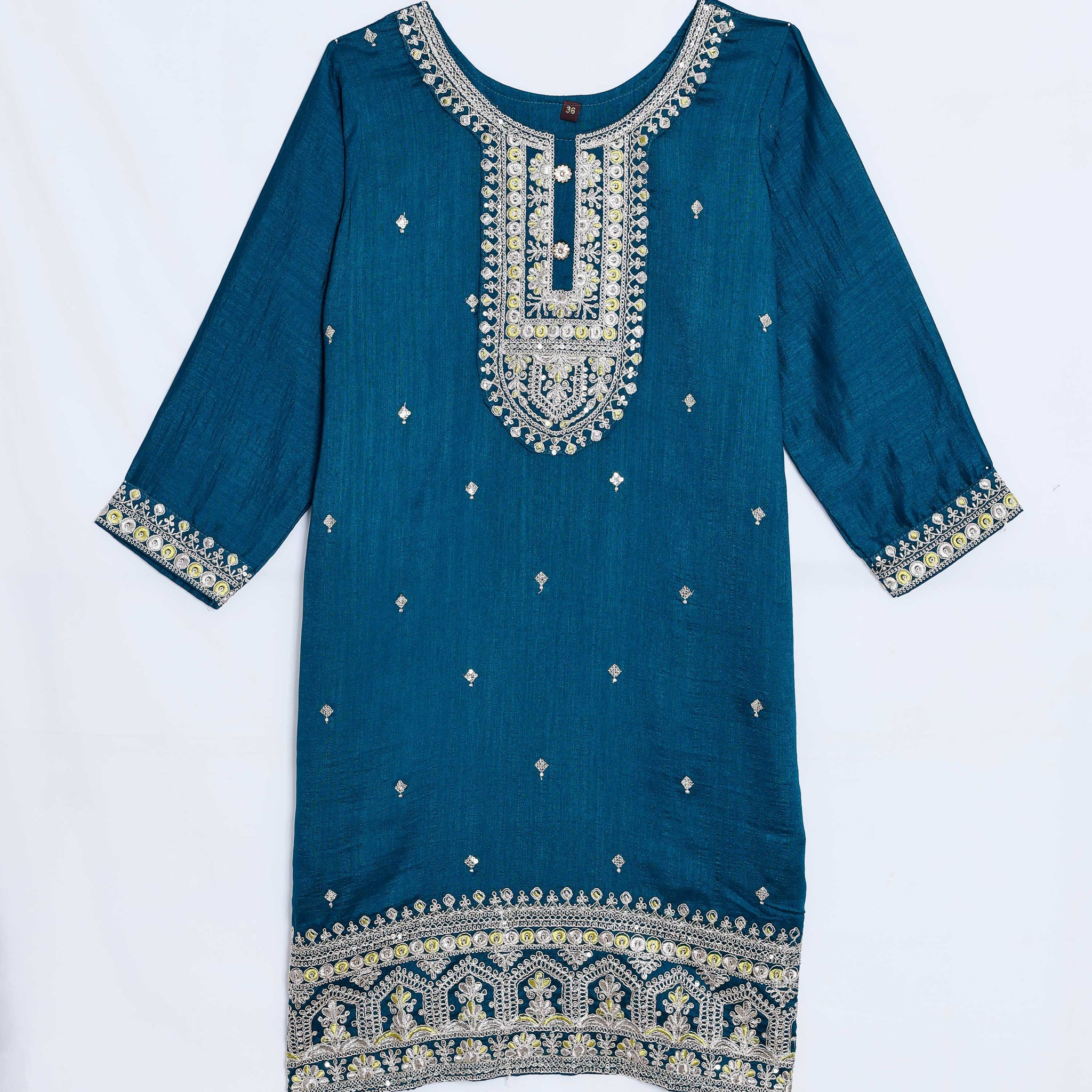 Teal Blue Embroidered Kids Churidar & Salwar - Readymade