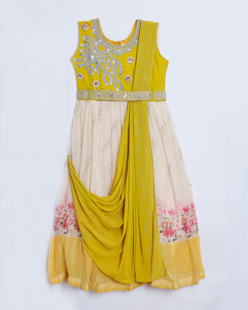 Yellow Embroidered Kids Churidar & Salwar - Readymade