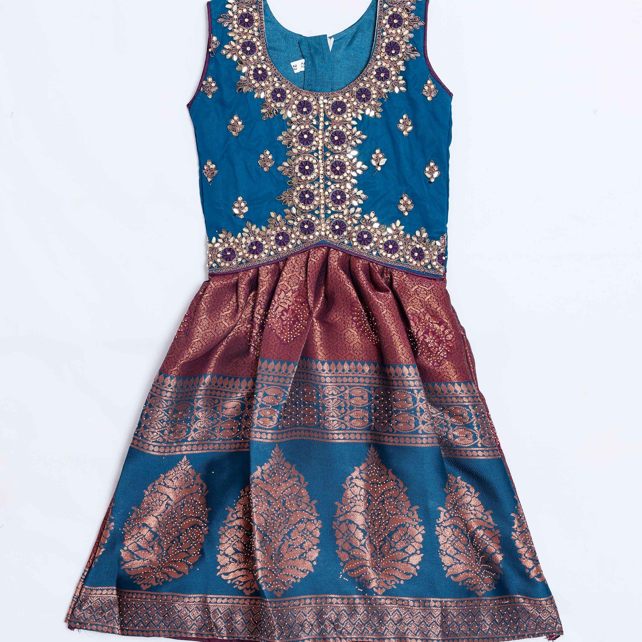 Teal Blue Embroidered Kids Churidar & Salwar - Readymade