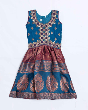 Teal Blue Embroidered Kids Churidar & Salwar - Readymade