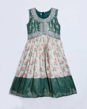 Green Embroidered Kids Churidar & Salwar - Readymade