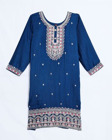 Navy Blue Embroidered Kids Churidar & Salwar - Readymade