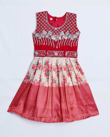 Red Embroidered Kids Churidar & Salwar - Readymade