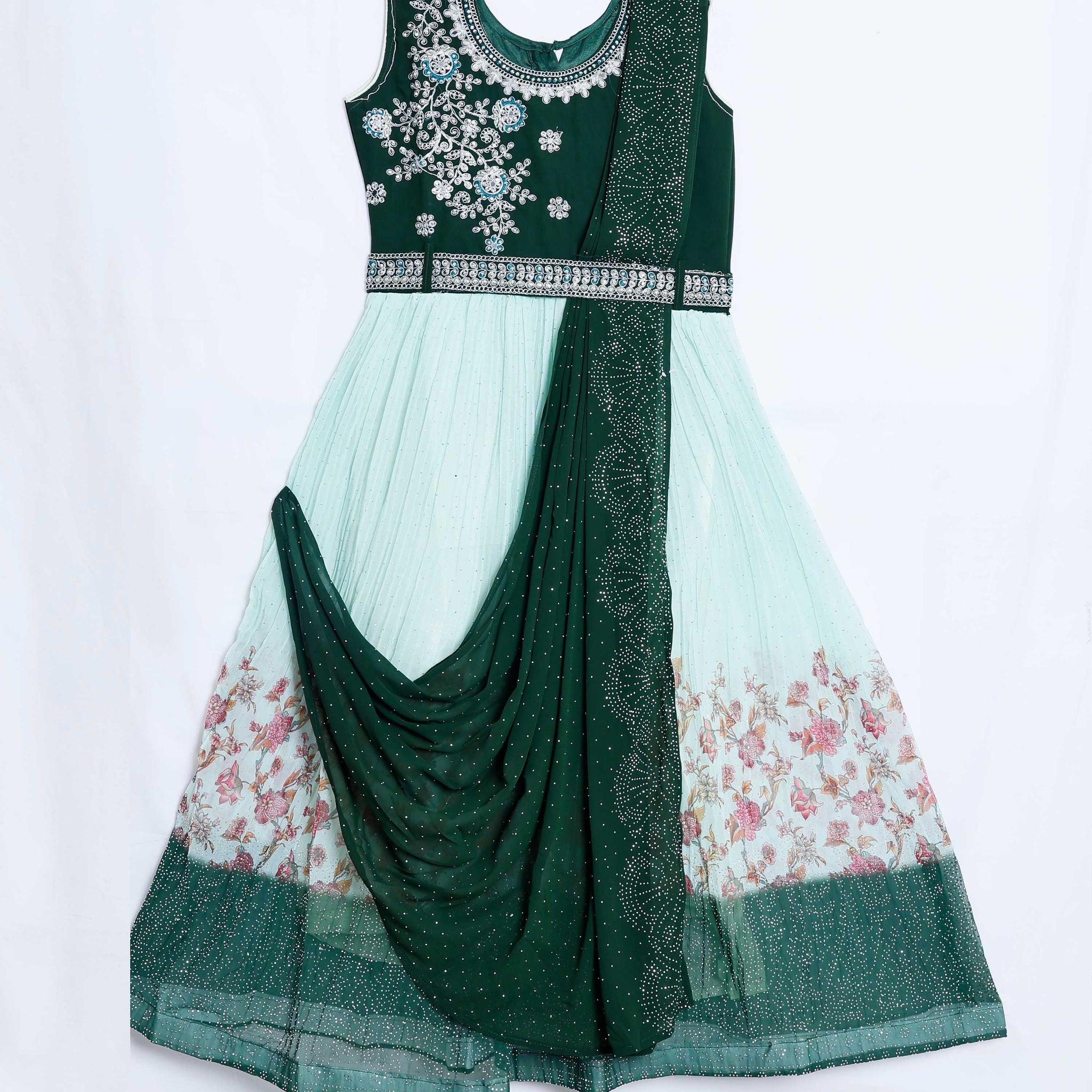 Green Embroidered Kids Churidar & Salwar - Readymade