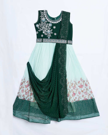 Green Embroidered Kids Churidar & Salwar - Readymade