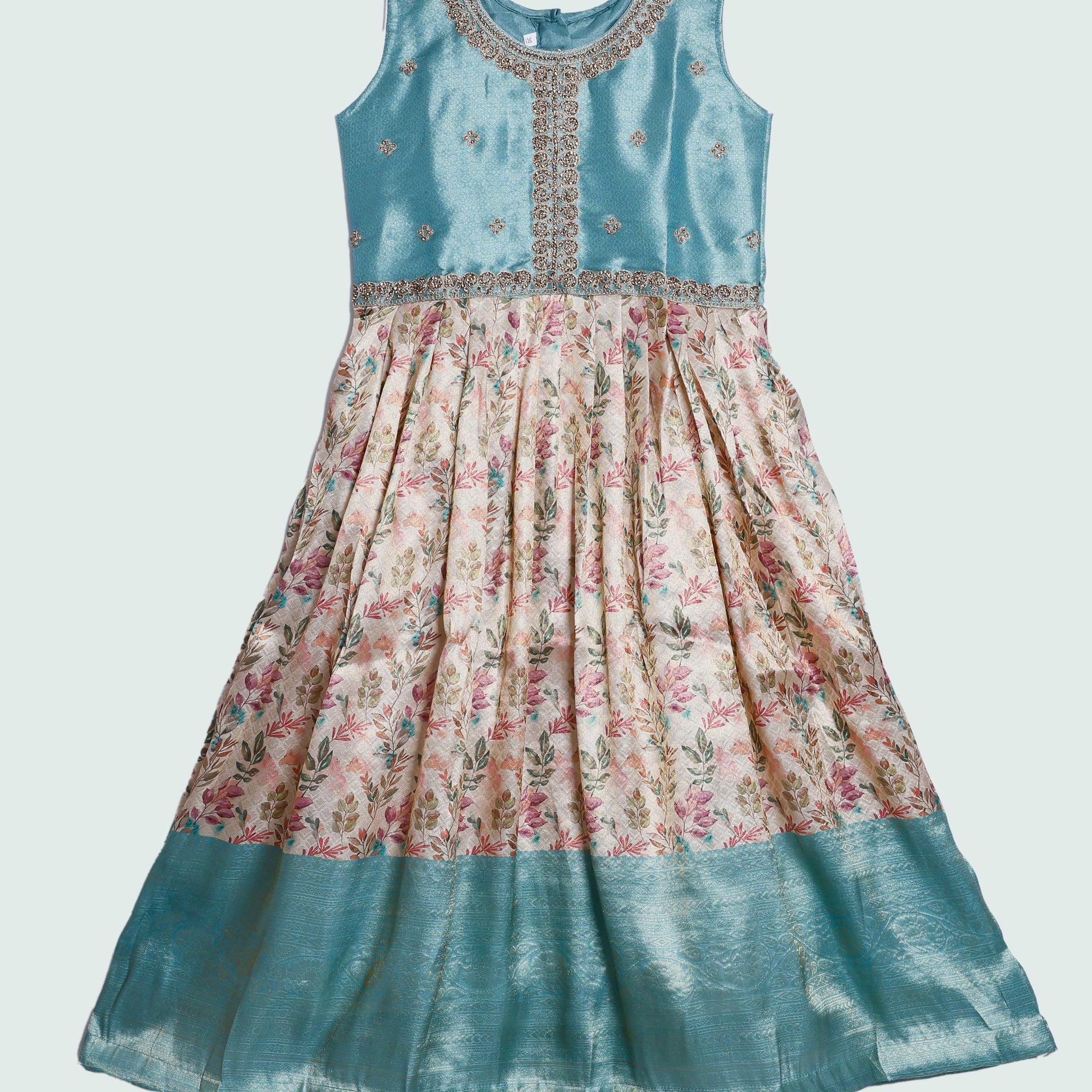 Teal Blue Embroidered Kids Churidar & Salwar - Readymade