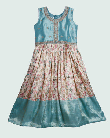 Teal Blue Embroidered Kids Churidar & Salwar - Readymade