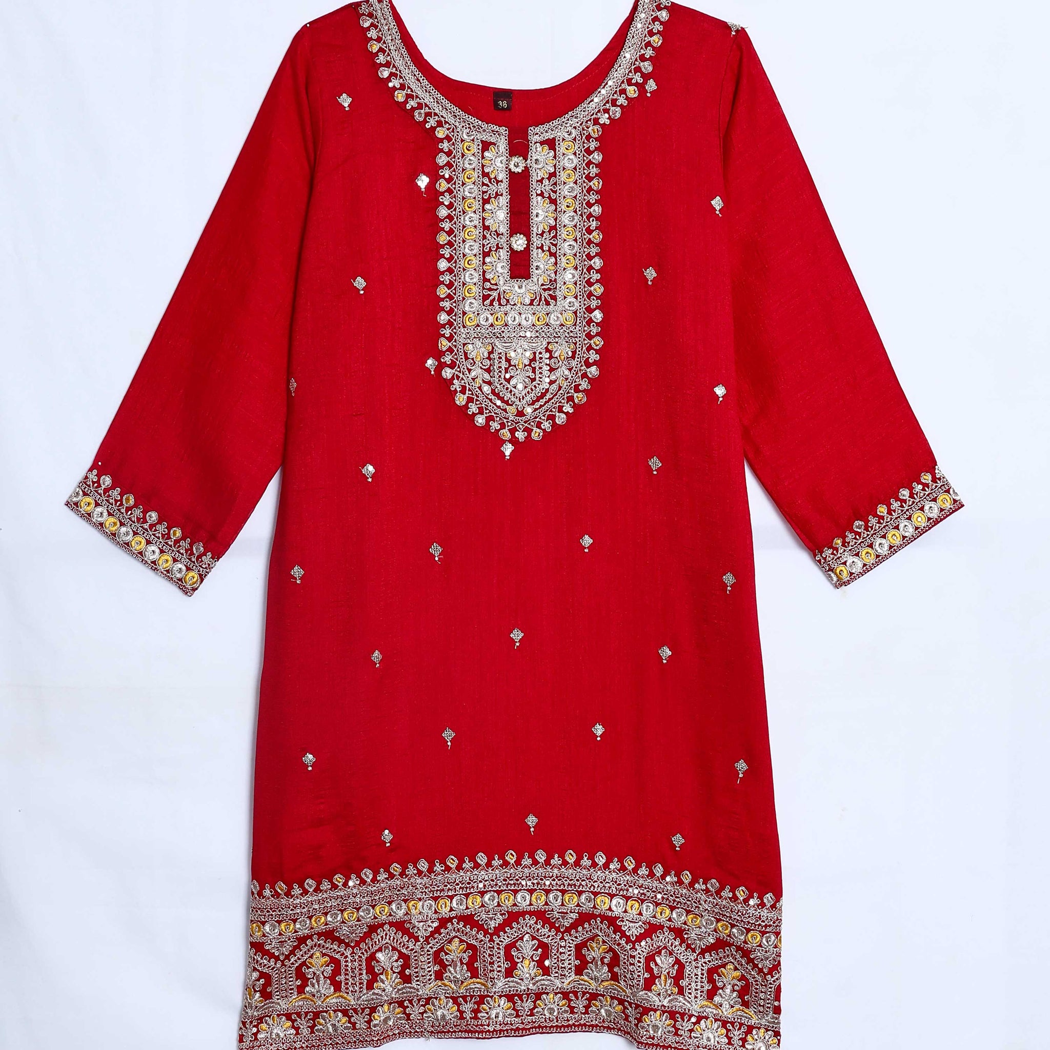 Red Embroidered Kids Churidar & Salwar - Readymade