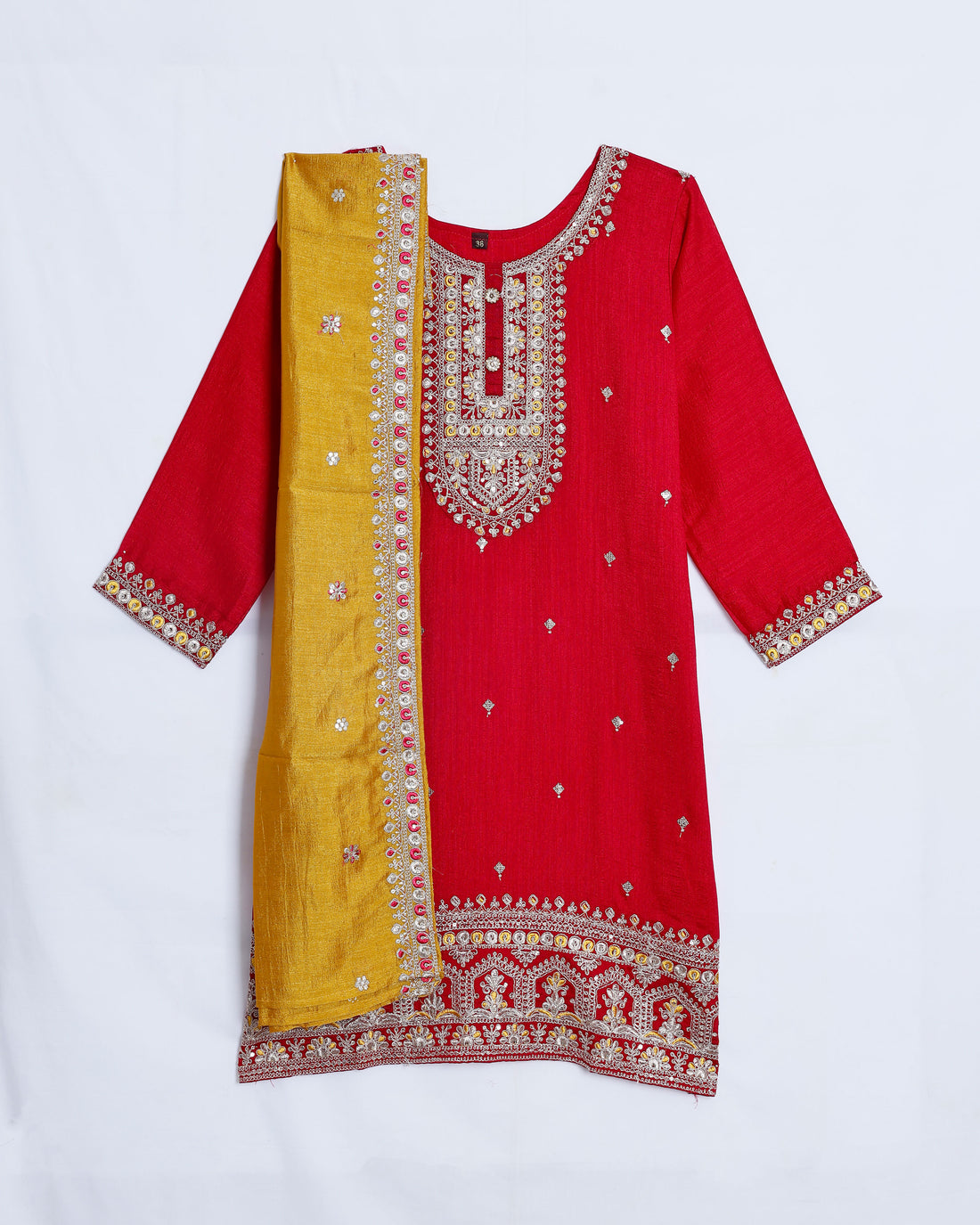 Red Embroidered Kids Churidar & Salwar - Readymade