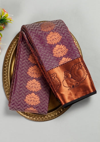 Violet Colour Printed Premium Silk Sarees