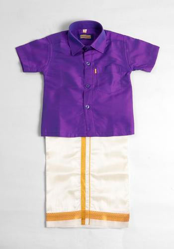 Violet Silk Cotton Dhoti & Shirt Set