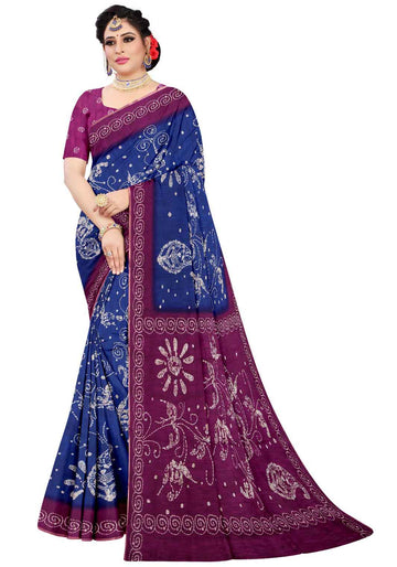 Blue Colour Printed Linen Cotton Sarees