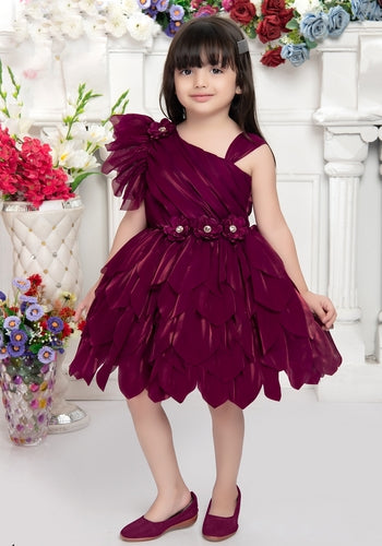 Wine Colour Embellished Sequel Work Frock