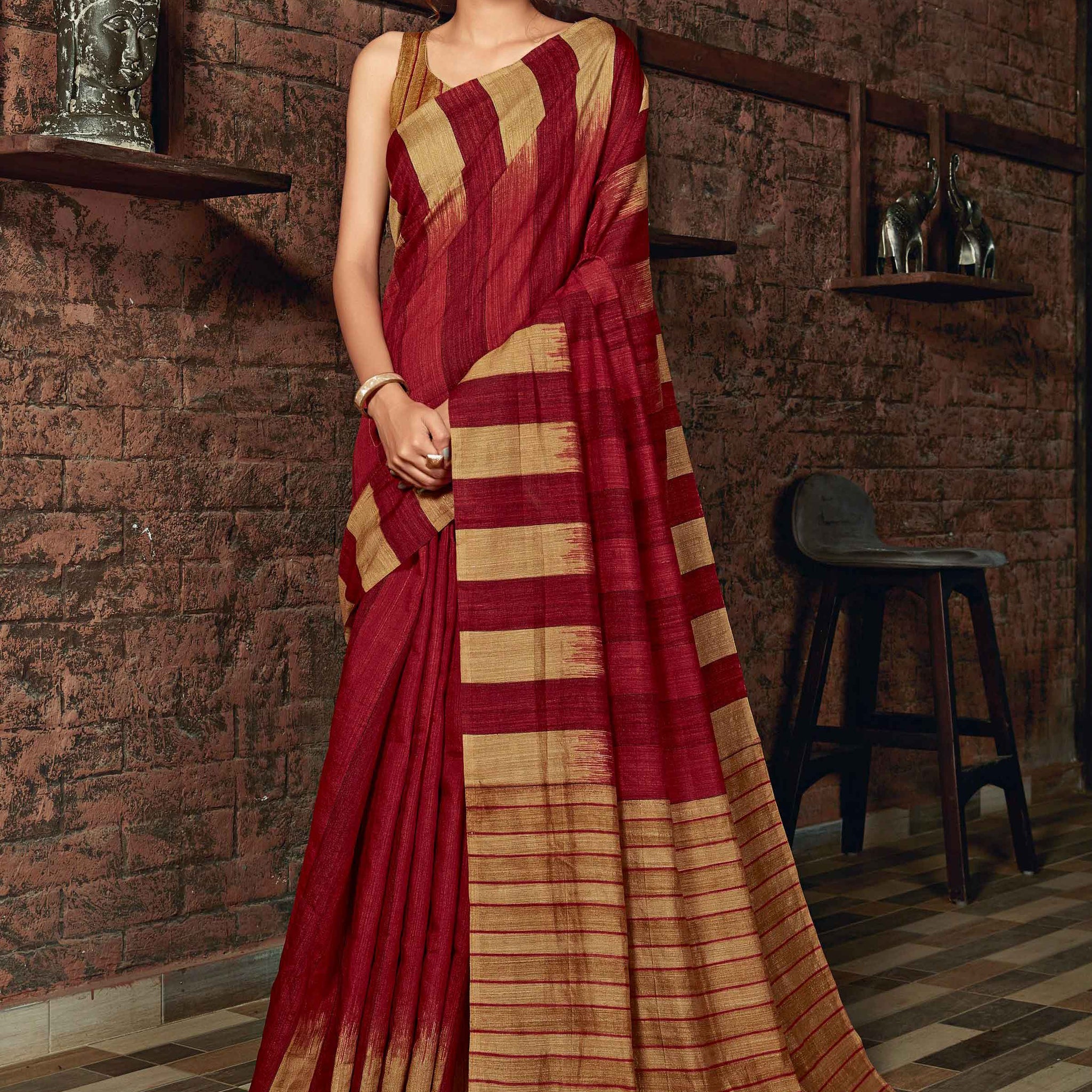 Maroon Color Uniform Saree - U10