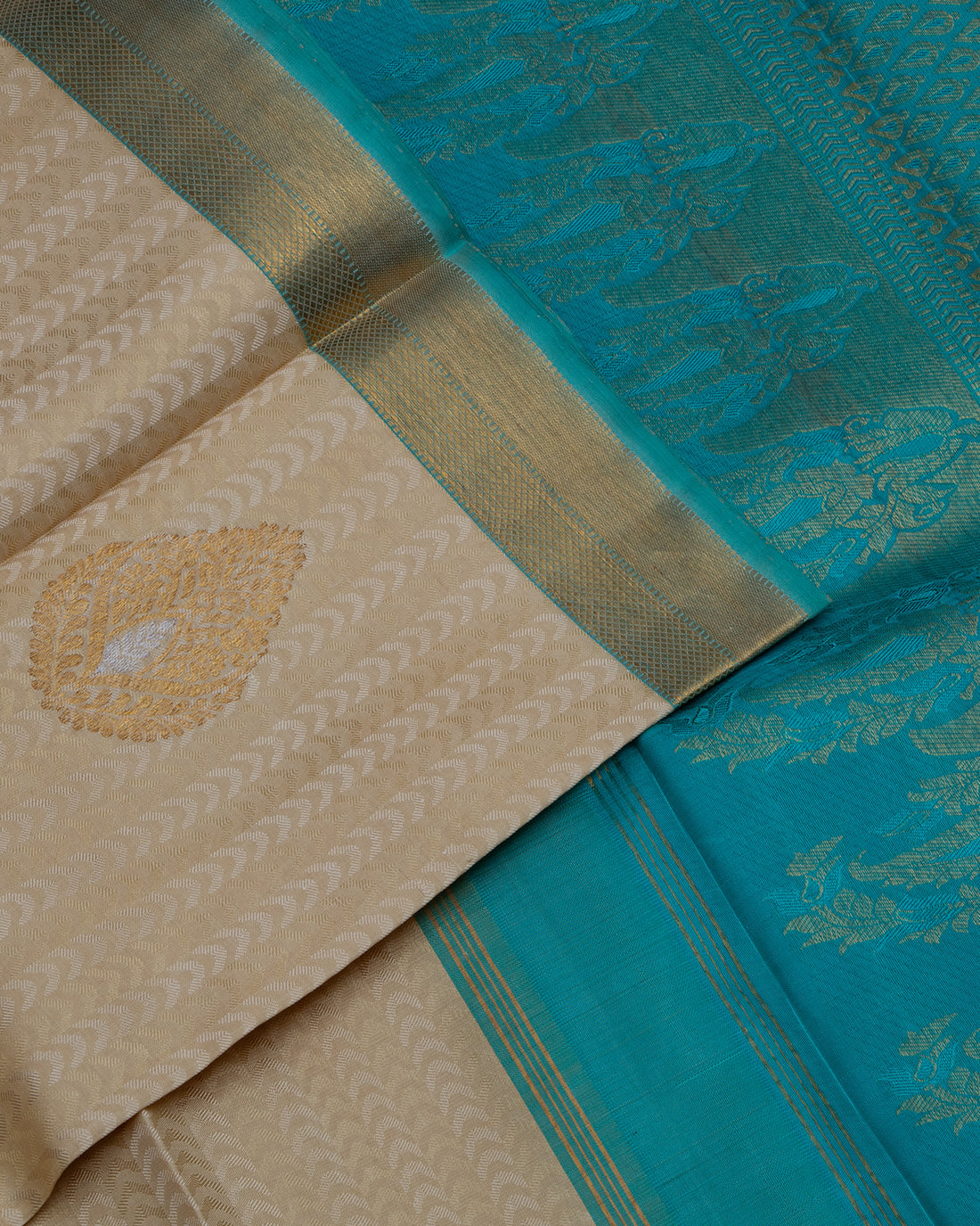 Cream Colour Kanchipuram Pure Silk Saree