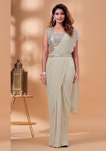 Cream Colour Ready To Wear Fancy Saree