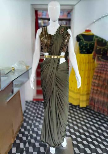 Green Colour Ready To Wear Fancy Saree Design Two