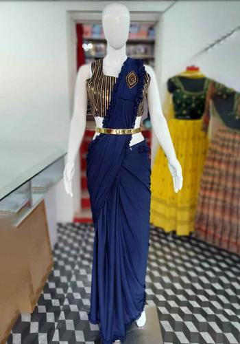 Blue Colour Ready To Wear Fancy Saree