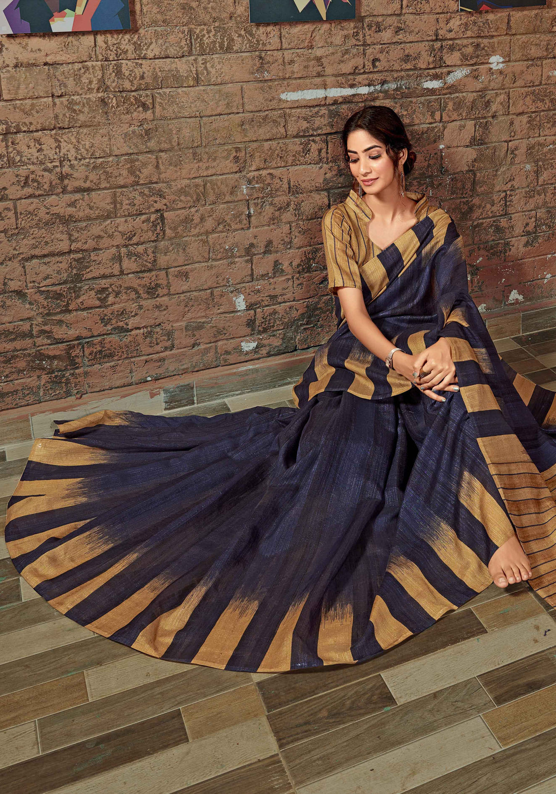 Navy Blue Color Uniform Saree - U11