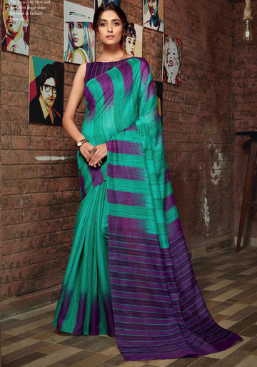 Violet With Green Color Uniform Saree - U02