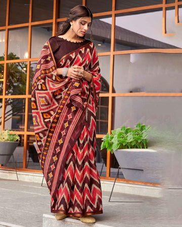 Brown Color Ikkat Saree - IK27