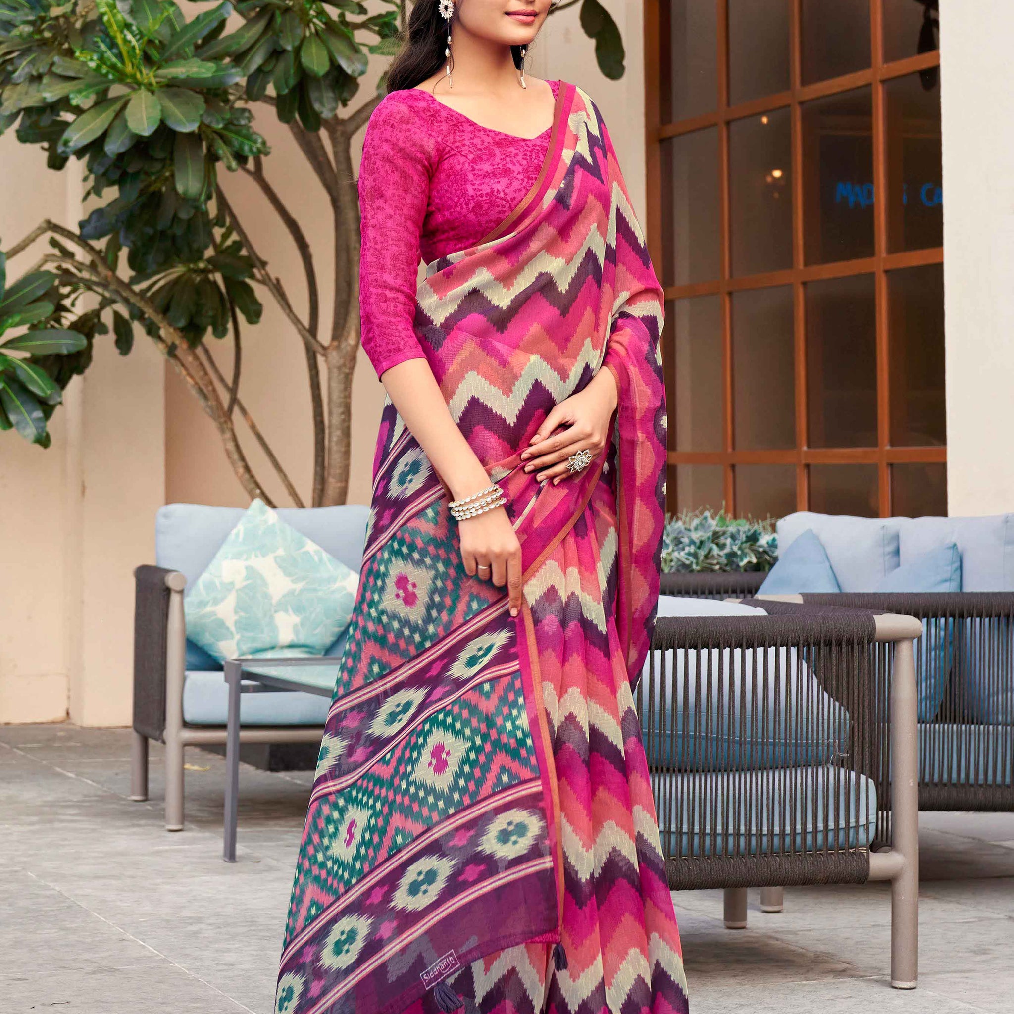 Pink Color Ikkat Saree - IK25