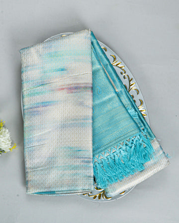 White & Sky Blue Colour Soft Silk Saree