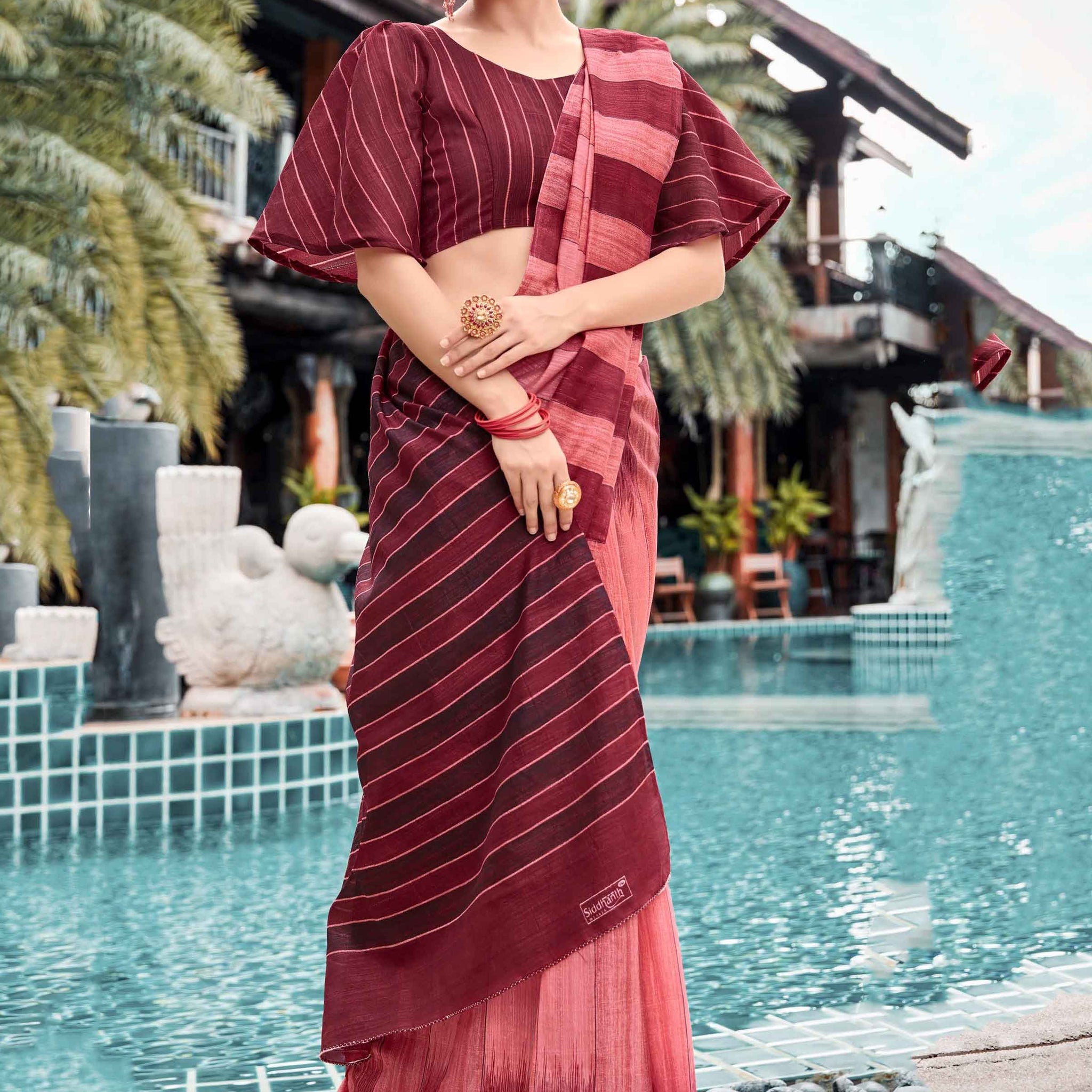 Dark Brown Color Uniform Saree - U15