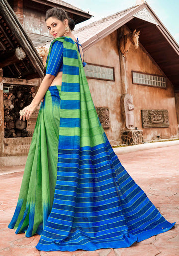 Blue With Green Color Uniform Saree - U14