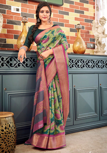 Green Color Fancy Silk Saree - TS06